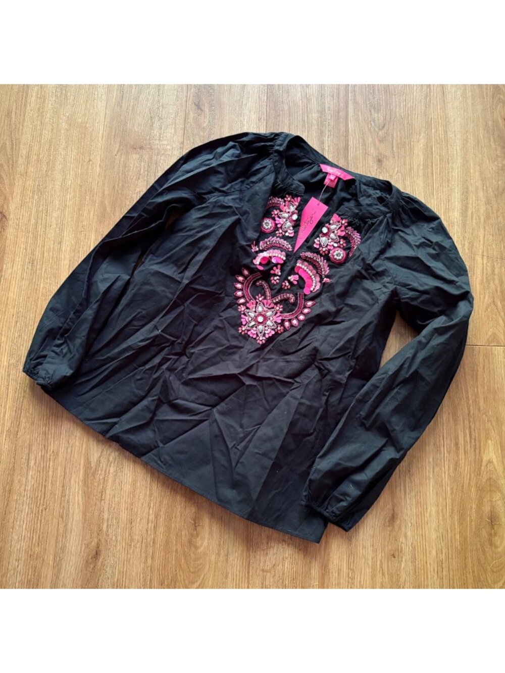Lilly Pulitzer Iva Long Sleeve Blouse Onyx Black Pink Bead NWT Women’s Size XS